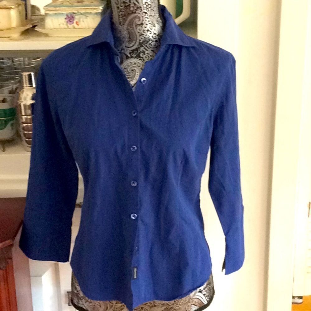 FaconnableNavy 🛳️cottonShirt 👕 3/4 sleeve DeepMediterraneanBlue. Chic Polished